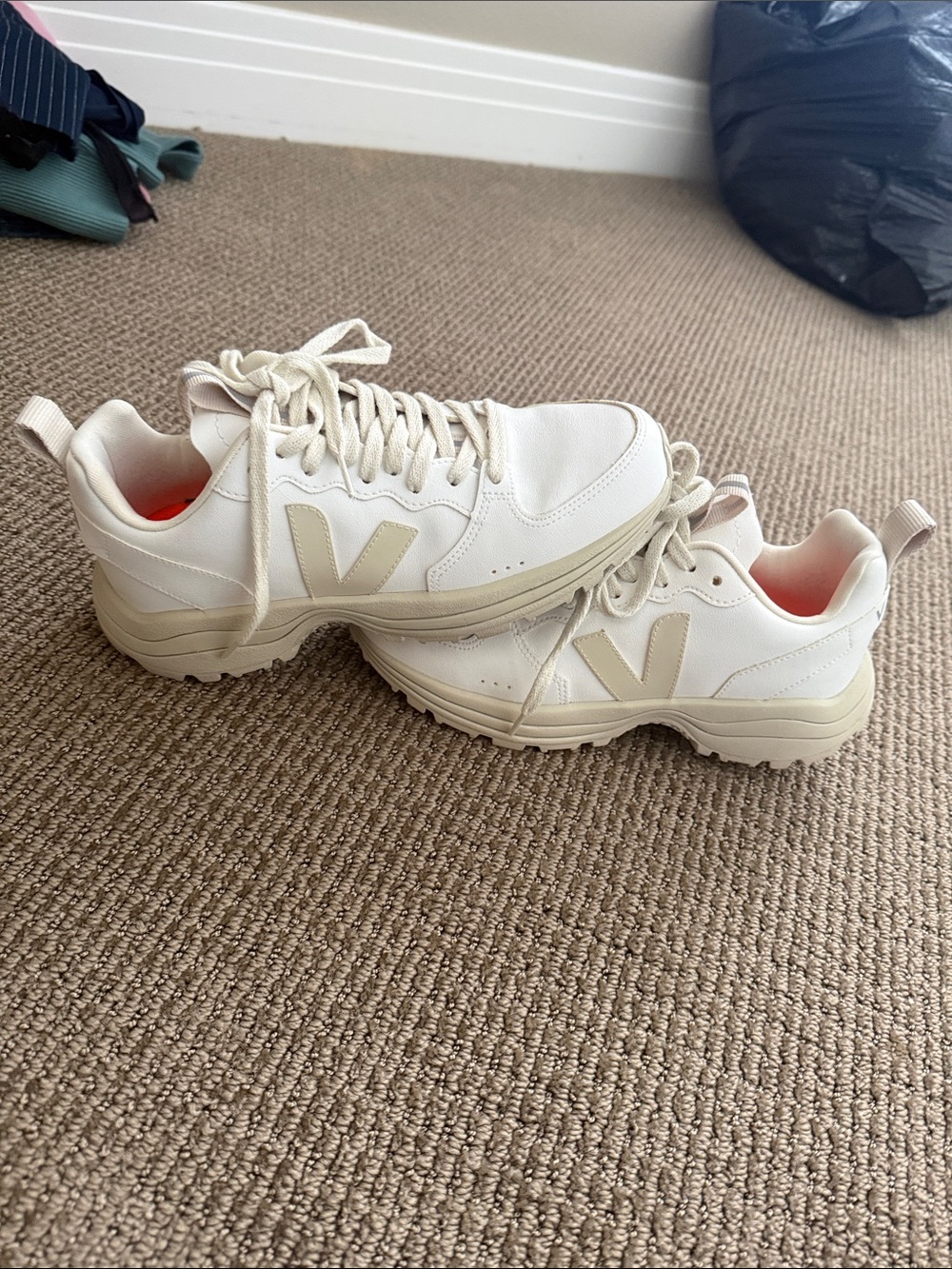 Veja Chunky Lace-Up Sneakers in Cream and Off-White